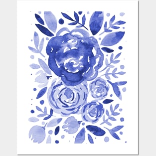 Watercolor roses bouquet - blue Posters and Art